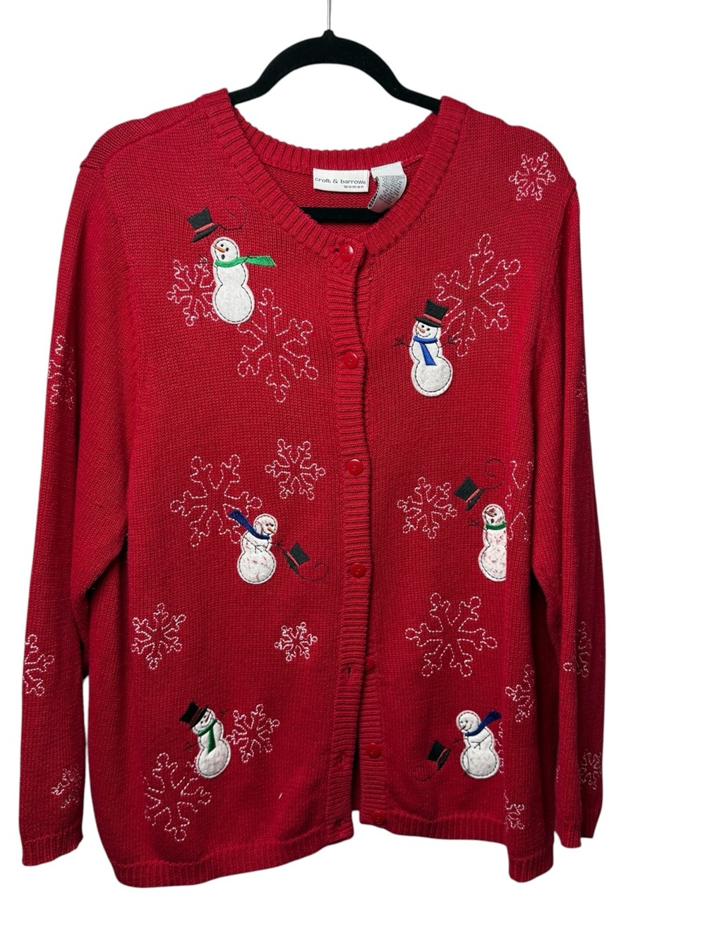 Croft & Barrow Red Christmas Cardigan Sweater XL 1X Snowmen Holiday Winter Mom